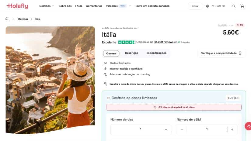 eSIM da Holafly na Itália